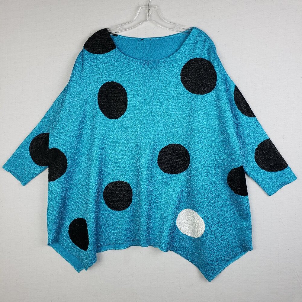 BEREK One White Dot Tunic Top Crinkle Blue Lagenlook Art-to-wear Oversized O/S